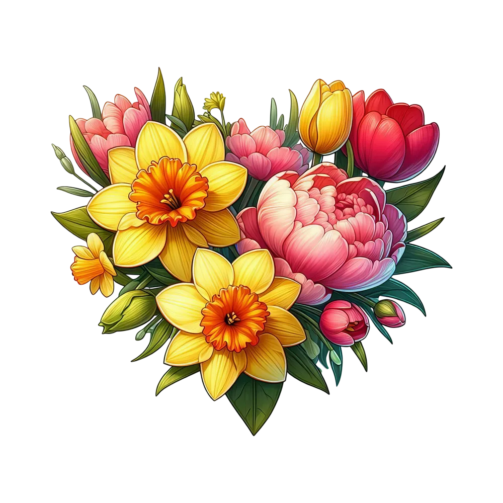 Colorful Spring Flower Bouquet with Daffodils and Tulips