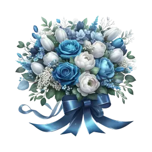 Blue and White Floral Bouquet with Ribbon