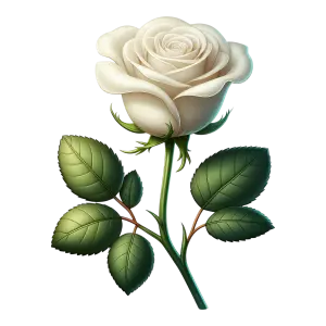 Realistic White Rose with Green Leaves