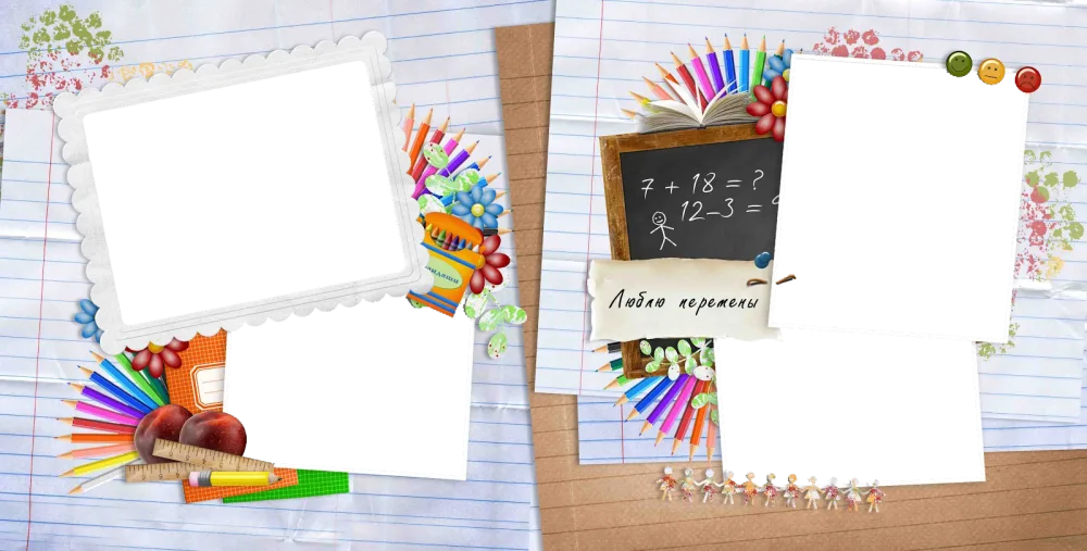 School-themed photo collage frames with stationery and chalkboard