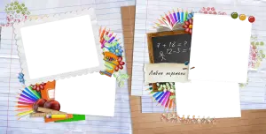 School-themed photo collage frames with stationery and chalkboard