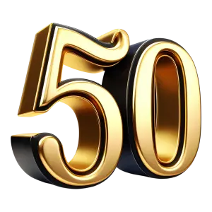 3D Golden Number 50 with Black Shadows