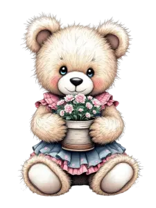 Cute Teddy Bear Holding Pink Flower Pot