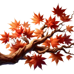 Detailed Maple Tree Branch with Autumn Leaves
