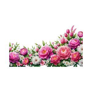Colorful Pink and White Floral Border with Peonies and Tulips