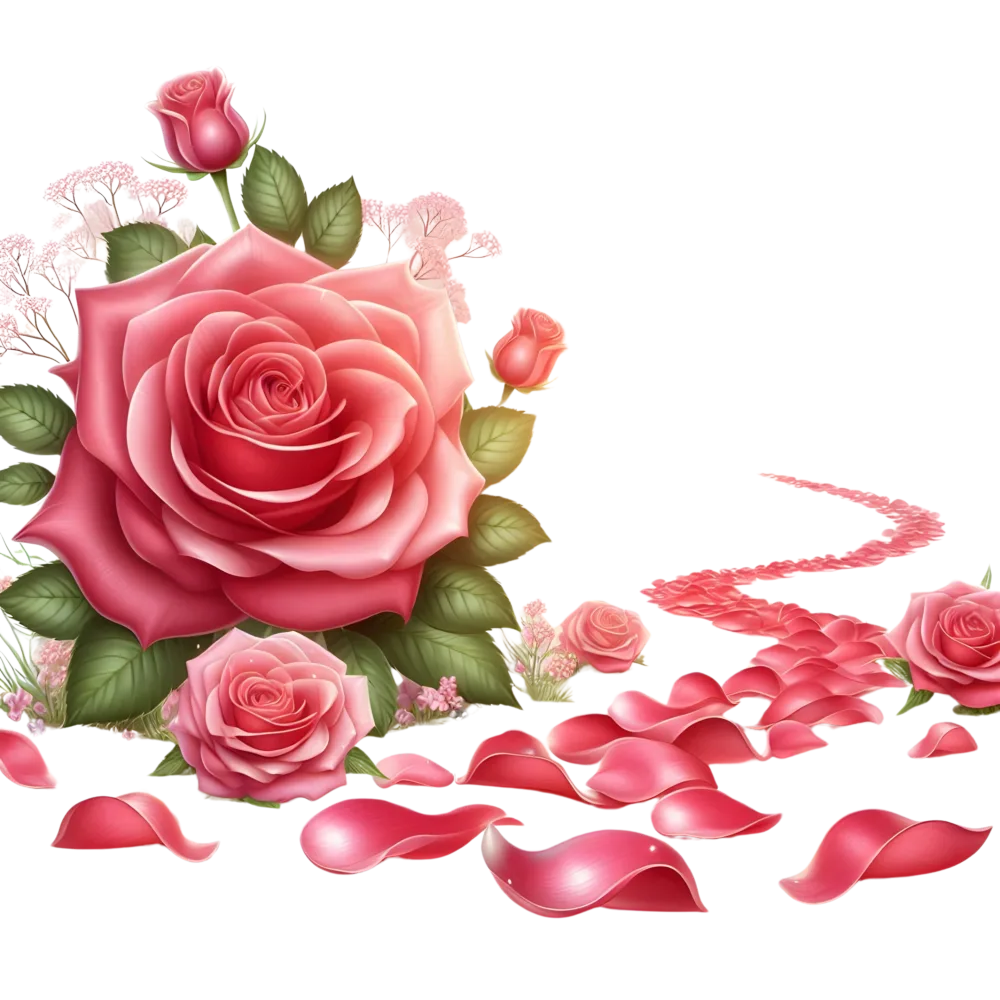 Pink Rose Bouquet with Scattered Petals