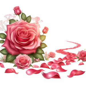 Pink Rose Bouquet with Scattered Petals