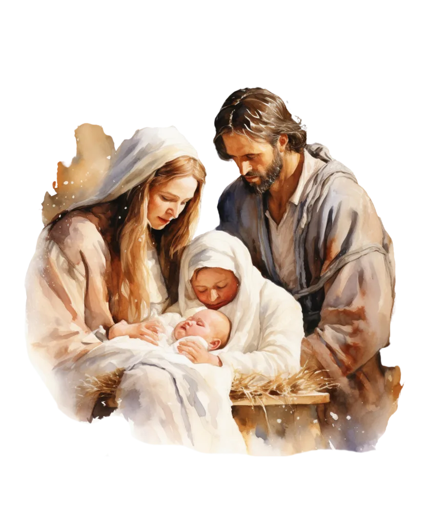 Nativity Scene with Mary, Joseph, and Baby Jesus in Manger