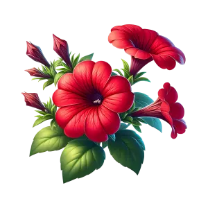 Vibrant Red Petunia Flowers with Green Leaves