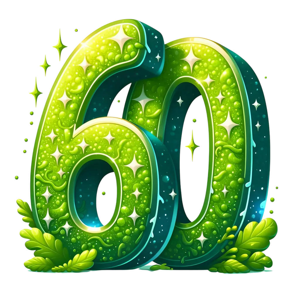 Green Sparkling Number 60 with Leaves Decoration