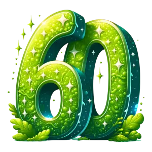 Green Sparkling Number 60 with Leaves Decoration