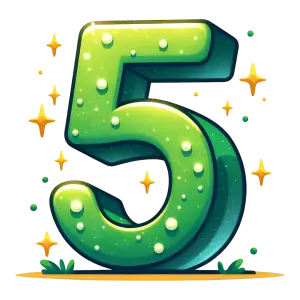 Green 3D Number Five with Sparkles and Decorative Elements