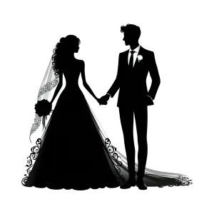 Silhouette of Bride and Groom Holding Hands