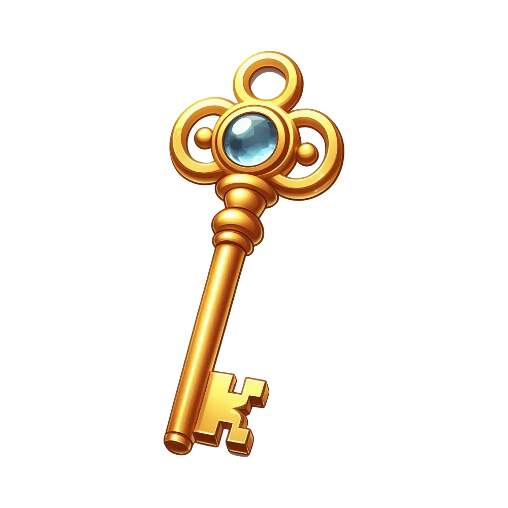 Golden Antique Key with Blue Gem
