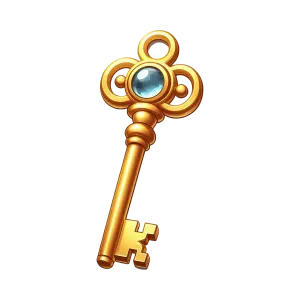 Golden Antique Key with Blue Gem
