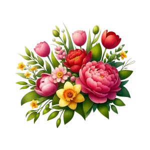Colorful Bouquet of Mixed Flowers with Tulips and Daffodil