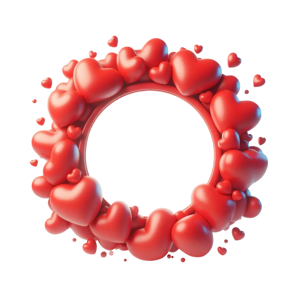 Red Heart-Shaped Wreath Frame with Floating Hearts