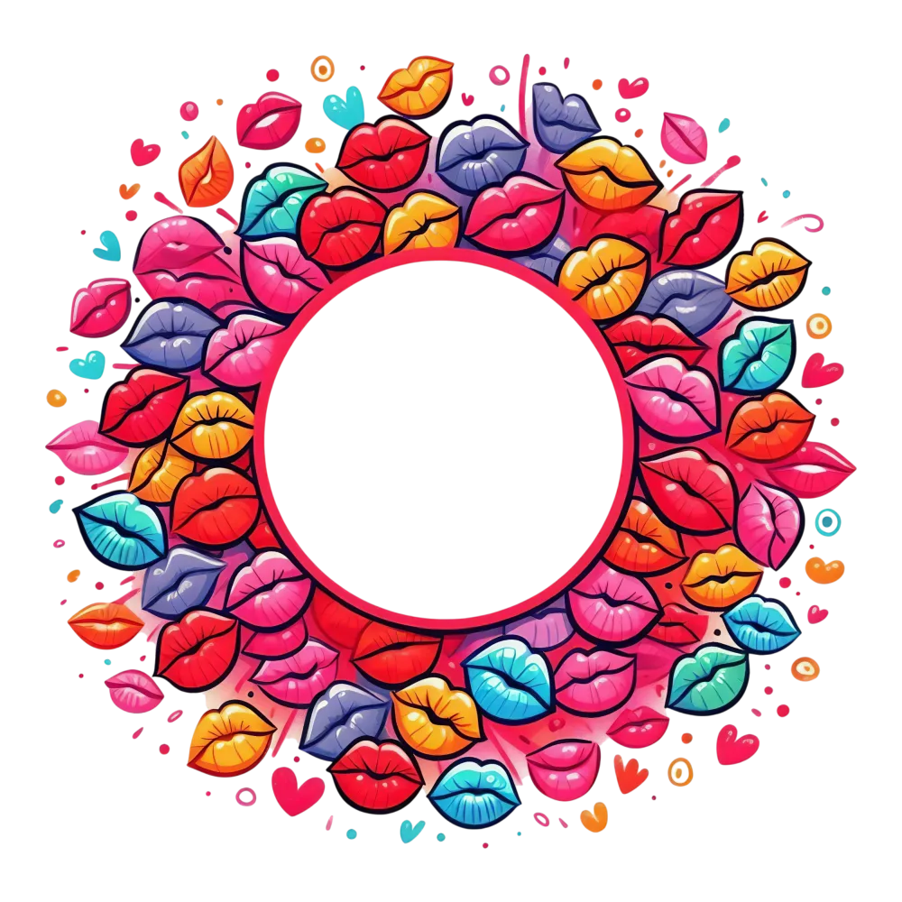 Colorful Love Kiss Lips Circle Frame