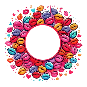 Colorful Love Kiss Lips Circle Frame