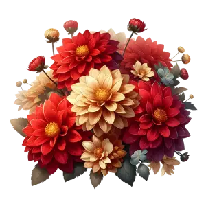 Colorful Red and Cream Dahlia Flower Bouquet