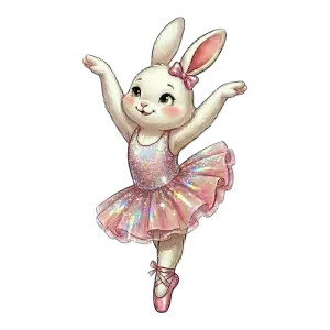 Cute Bunny in Pink Sparkly Ballet Dress and Pointe Shoes