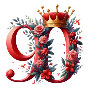 Floral Letter Q with Golden Crown