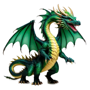 Detailed Green Dragon with Wings and Golden Horns
