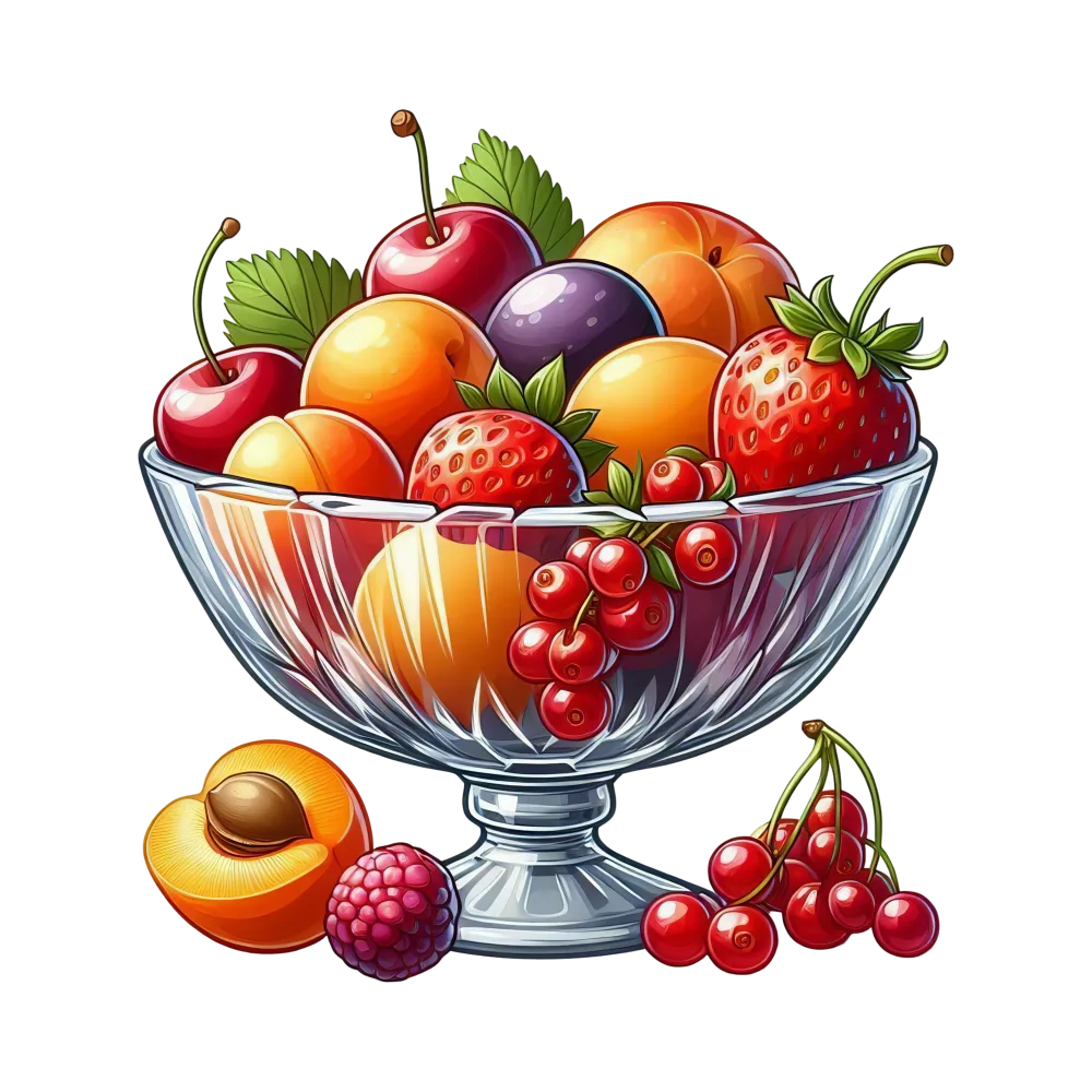 Glass Bowl with Assorted Summer Fruits Illustration