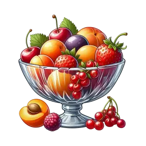 Glass Bowl with Assorted Summer Fruits Illustration