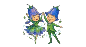 Dancing Flower Fairy Couple with Bluebell Hats