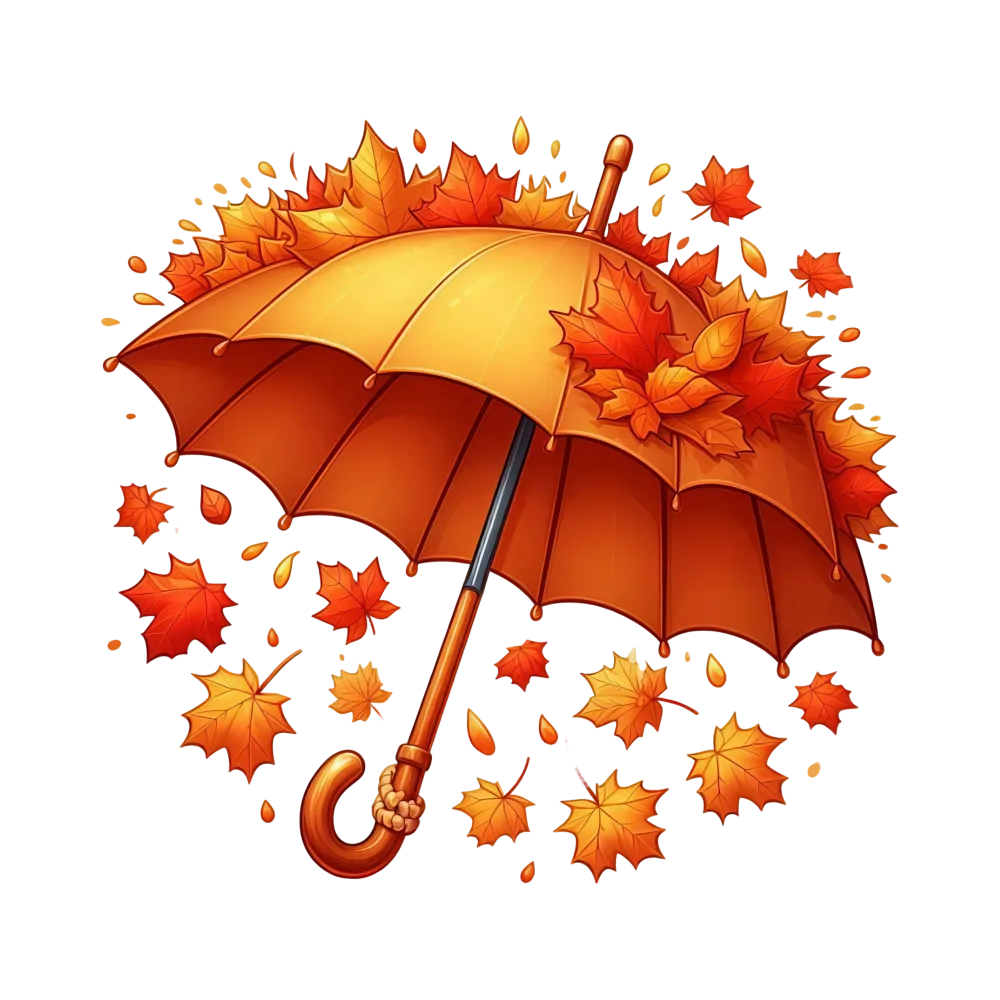Orange Umbrella with Autumn Leaves Falling