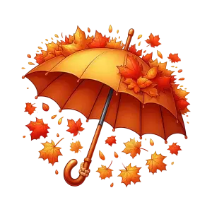 Orange Umbrella with Autumn Leaves Falling