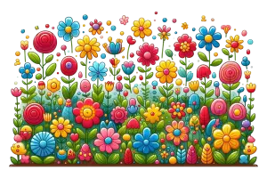 Colorful cartoon flower garden with diverse blooms