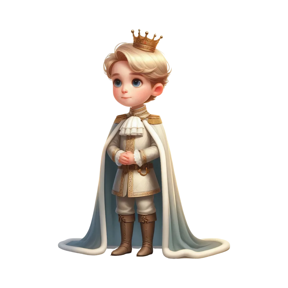 Cute Cartoon Little Prince with Crown and Royal Cape