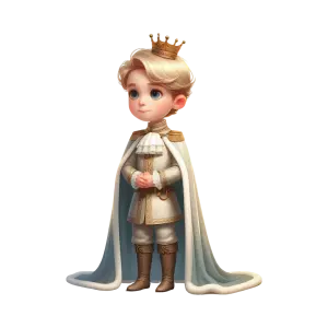 Cute Cartoon Little Prince with Crown and Royal Cape