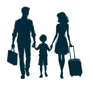Silhouette of Family Holding Hands with Luggage