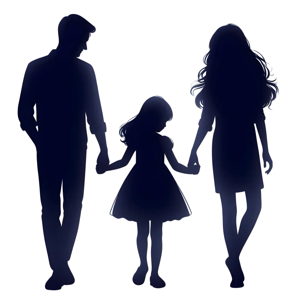 Silhouetted Family Holding Hands with Child in the Center