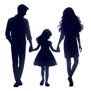 Silhouetted Family Holding Hands with Child in the Center