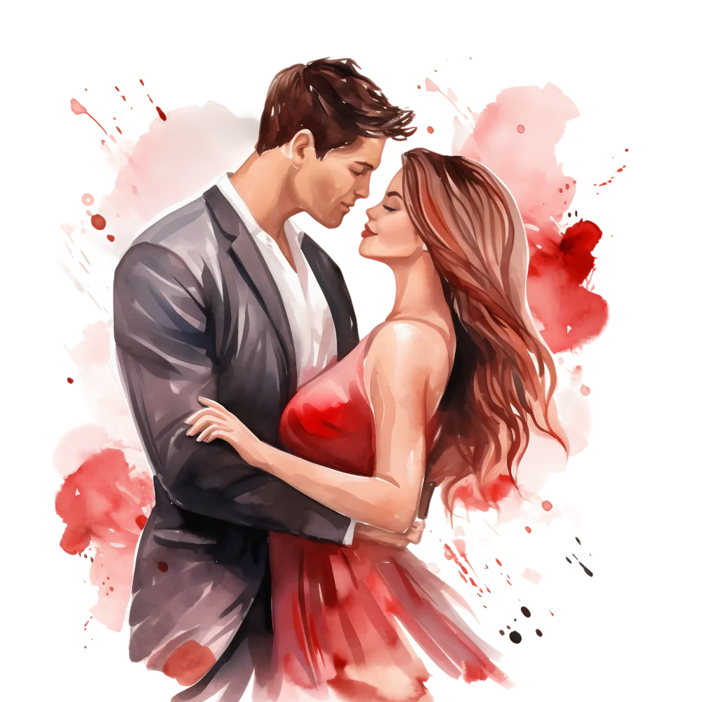 Romantic Couple Embracing with Watercolor Effect