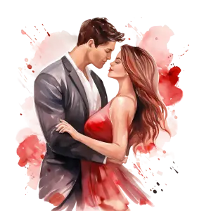 Romantic Couple Embracing with Watercolor Effect