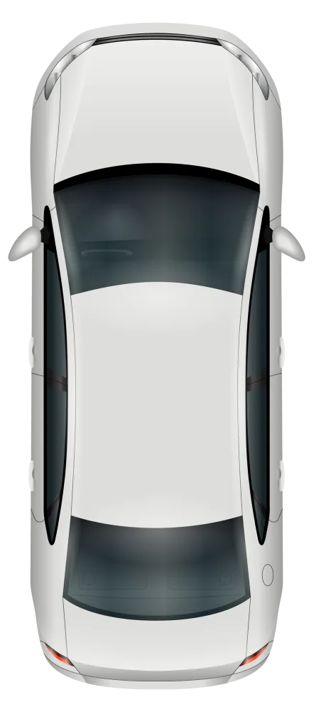 Top View of White Car with Visible Windows and Mirrors