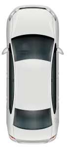 Top View of White Car with Visible Windows and Mirrors