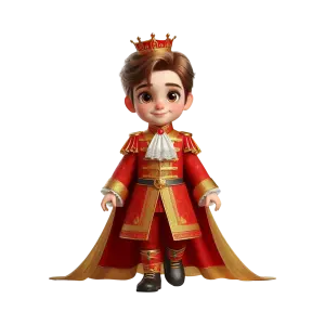 Cute Cartoon Boy Prince in Red Royal Outfit with Crown