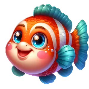 Happy Cartoon Clownfish with Blue Fins