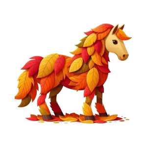 Horse Figure Covered with Autumn Leaves
