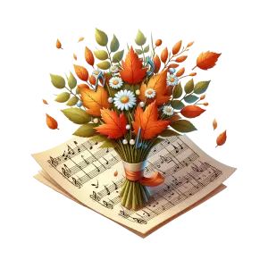 Autumn Bouquet with Musical Notes on Sheet Music