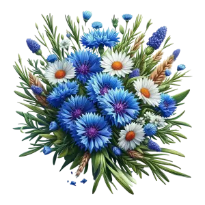 Blue Cornflowers and White Daisies Floral Bouquet