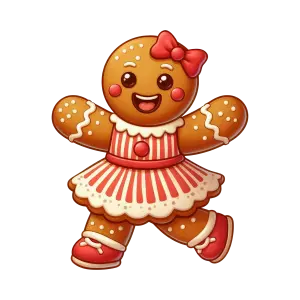 Cute Gingerbread Cookie Character with Red Dress and Bow