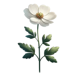 White Cosmos Flower with Green Leaves PNG
