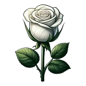 Illustration of a White Rose with Green Leaves